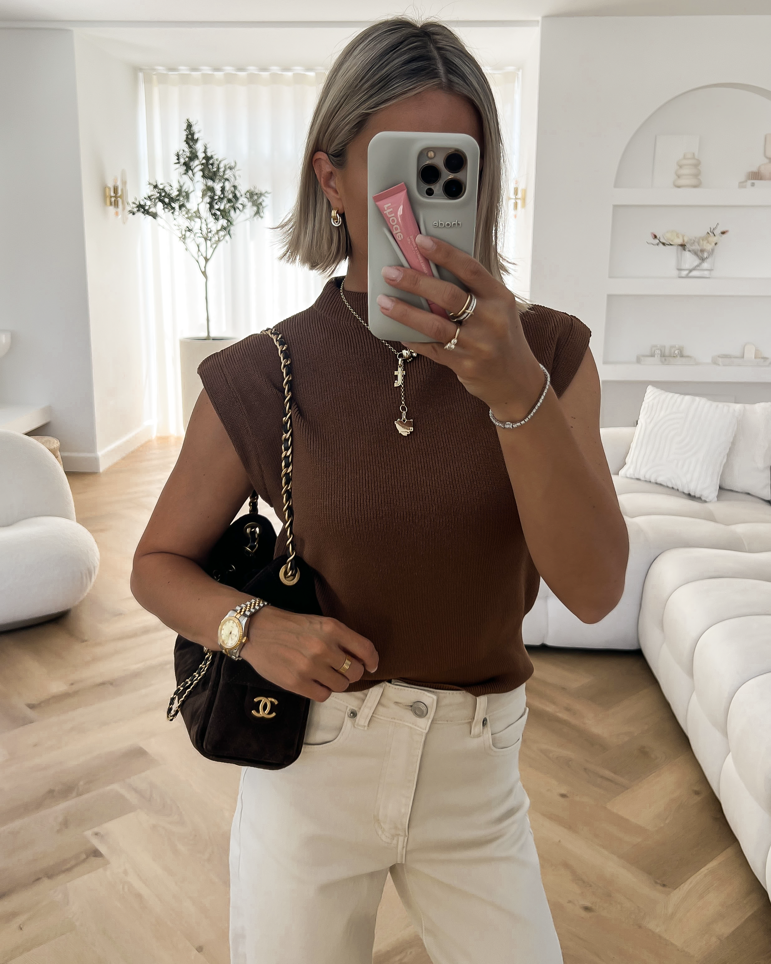 EVELYN - Cap Sleeve Top in Caramel Brown
