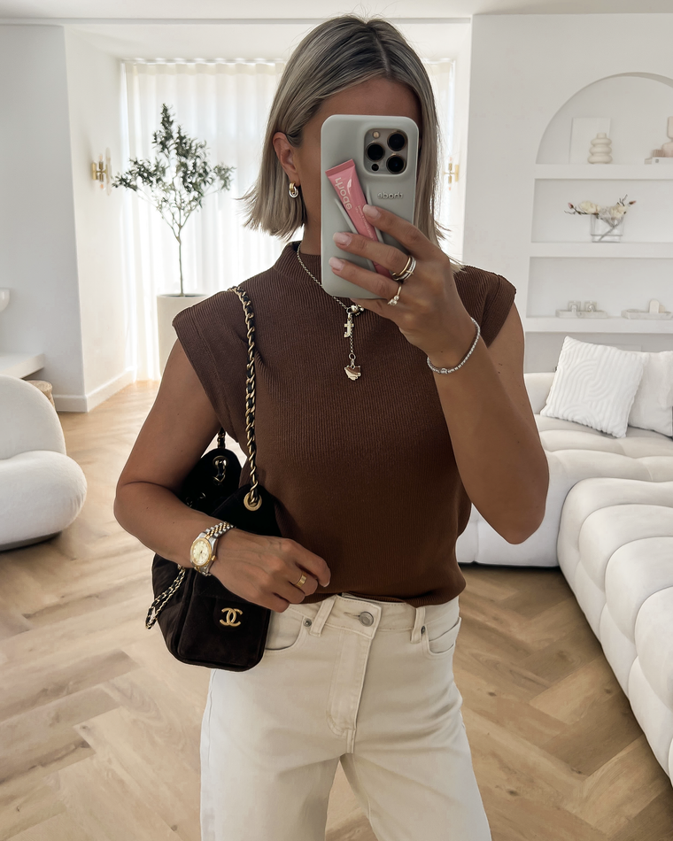 EVELYN - Cap Sleeve Top in Caramel Brown