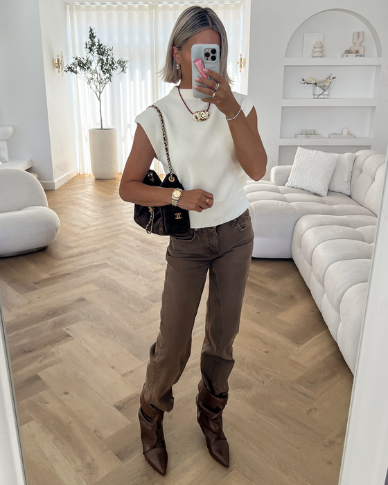 EVELYN - Cap Sleeve Top in Light Beige