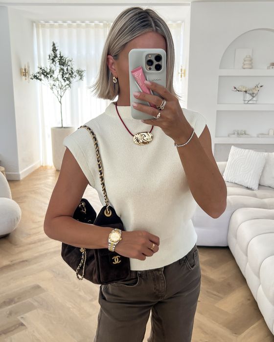 EVELYN - Cap Sleeve Top in Light Beige