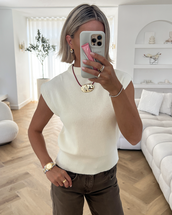 EVELYN - Cap Sleeve Top in Light Beige