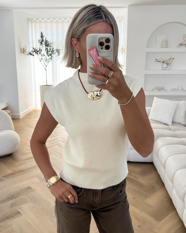 EVELYN - Cap Sleeve Top in Light Beige