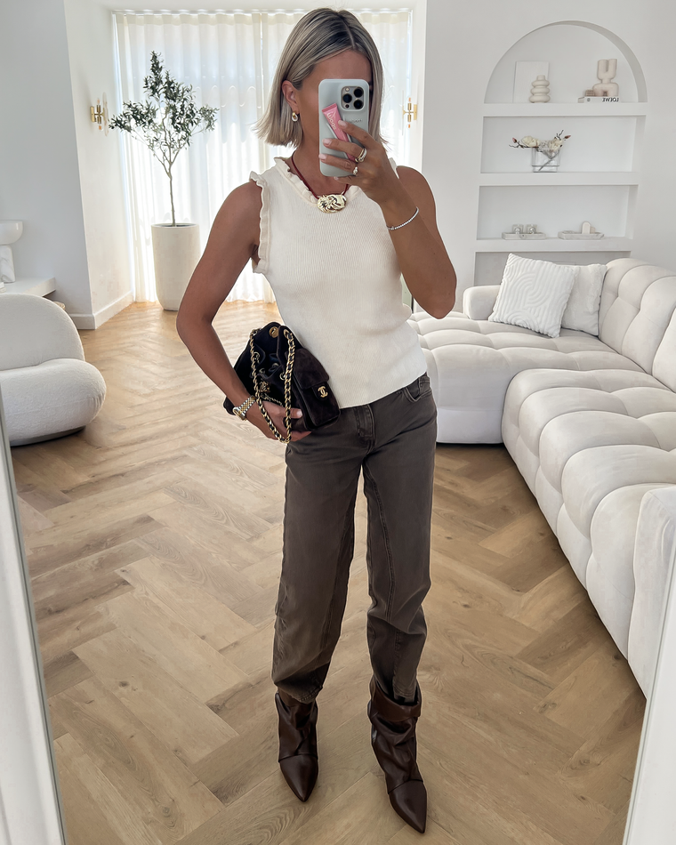 GINA - Ruffle Tank Top in Light Beige