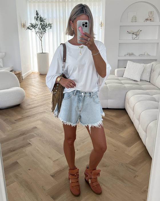 ROBIN - Flared Shorts in Vintage Blue