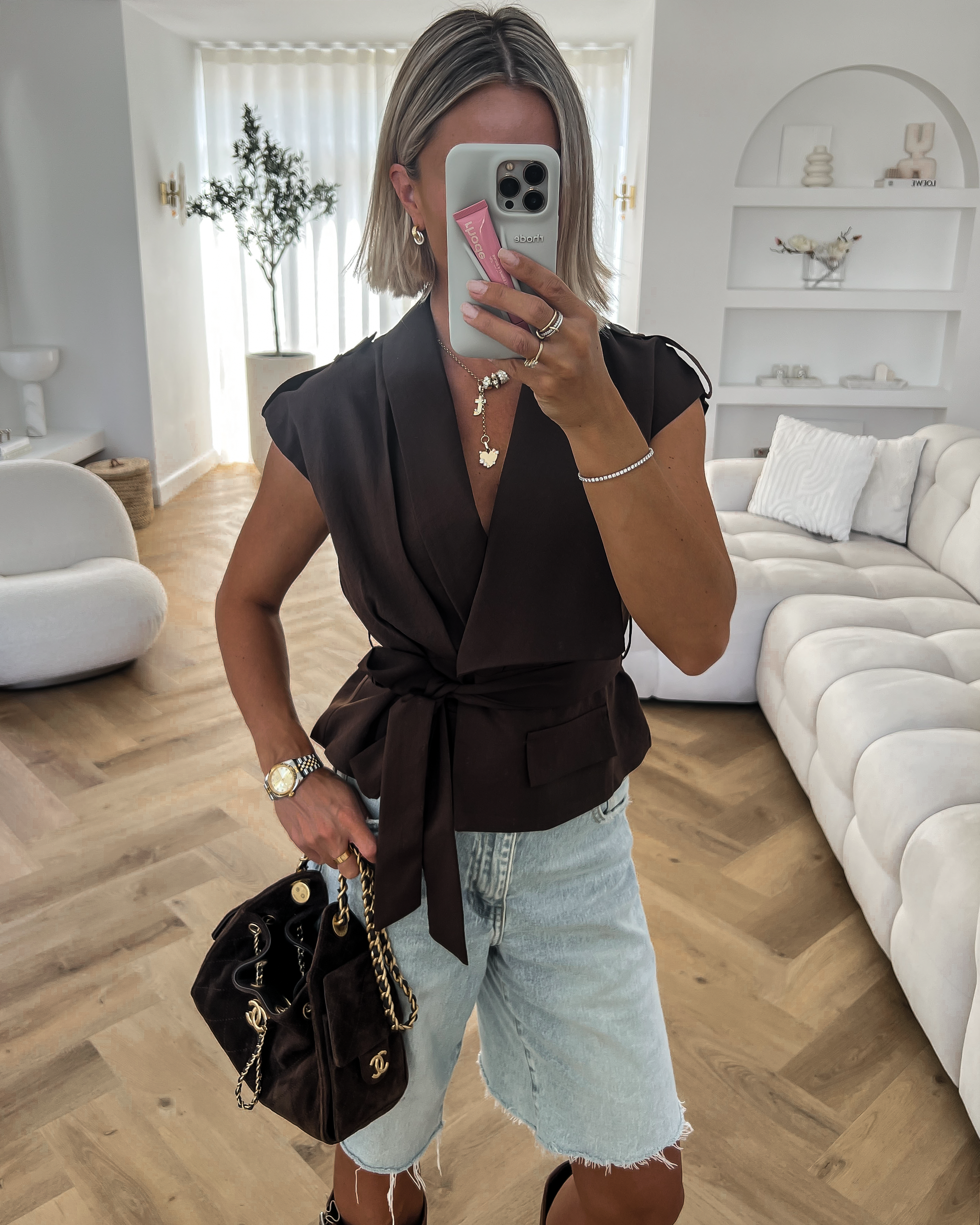 HAZEL - Belted Top in Chocolate Brown