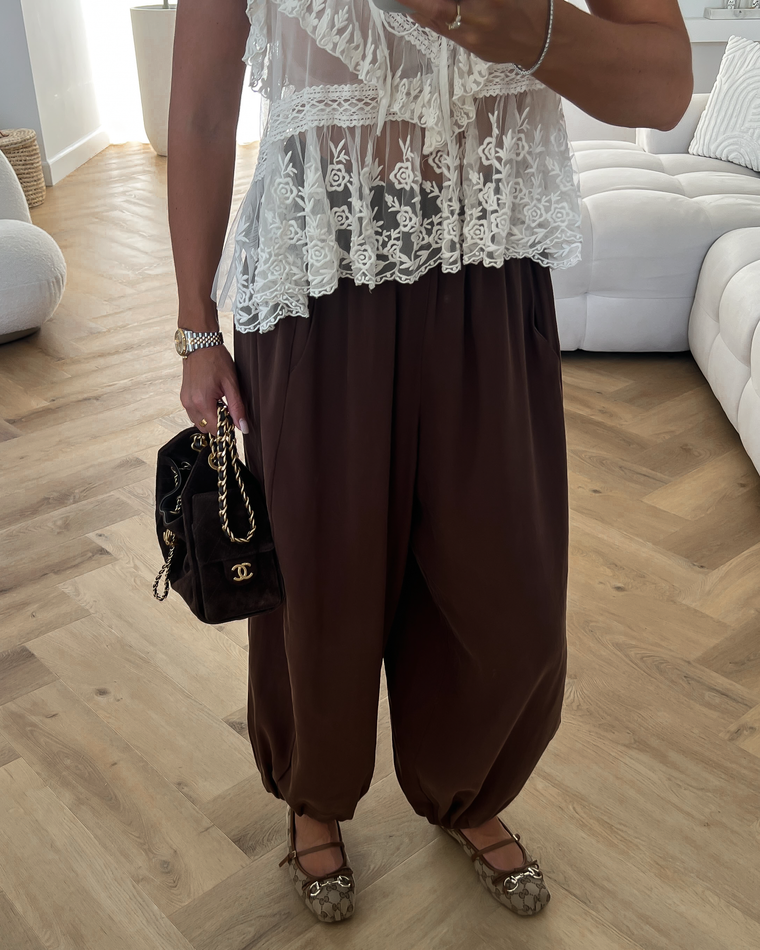 SALE - BOWIE Soft Balloon Pants in Chocolate Brown