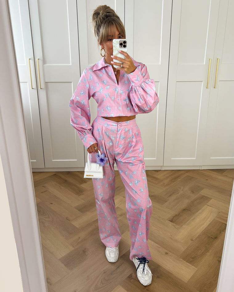 SALE - DAISY Floral Pantalon in Rose Pink