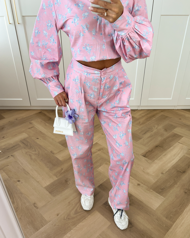 SALE - DAISY Floral Pantalon in Rose Pink