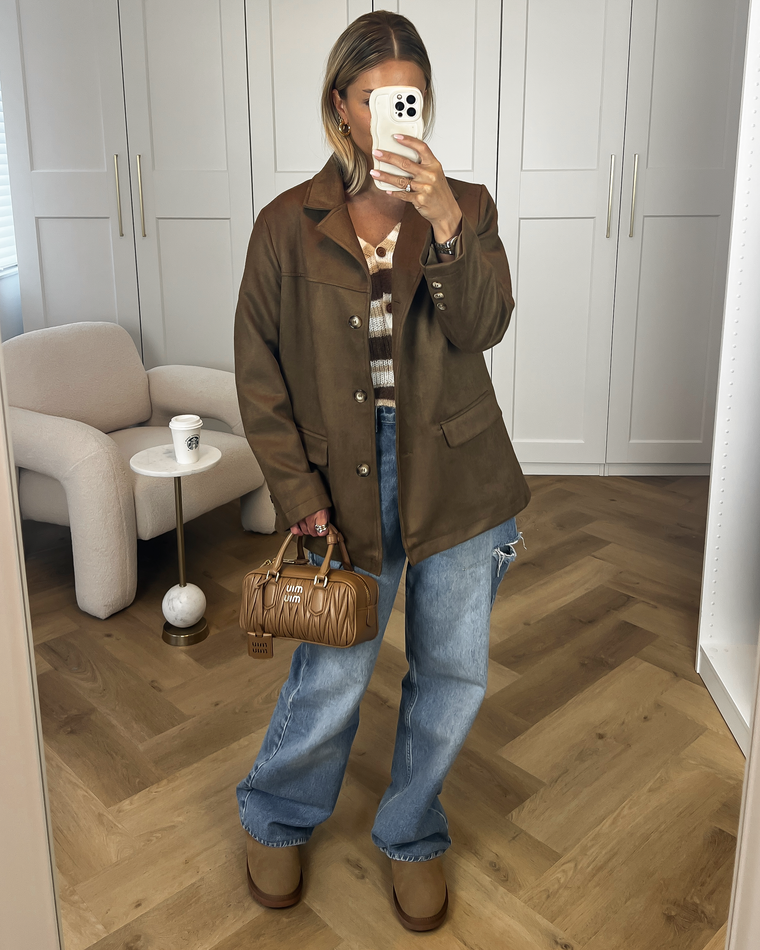 SALE - SHAE Oversized Faux Suede Blazer in Choco
