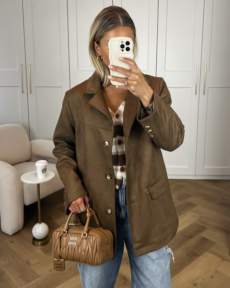 SALE - SHAE Oversized Faux Suede Blazer in Choco