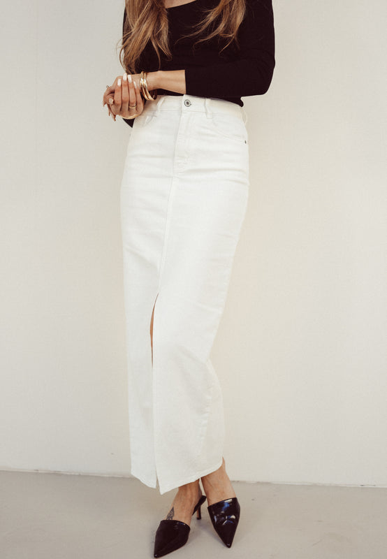 SALLY - Denim Oversized Maxi Skirt in Off White