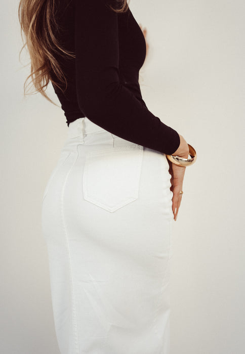 SALLY - Denim Oversized Maxi Skirt in Off White