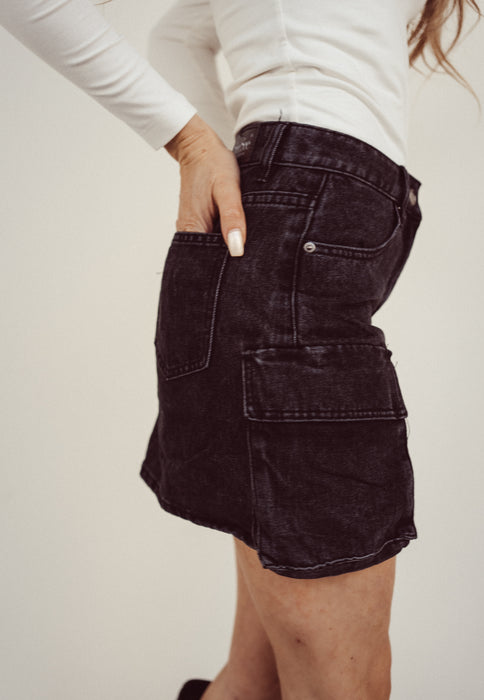 SCARLETT - Denim Cargo Mini Skirt in Black