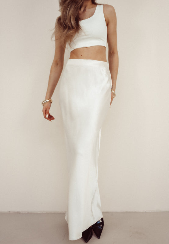 CARMEN - Maxi Satin Skirt in Off White
