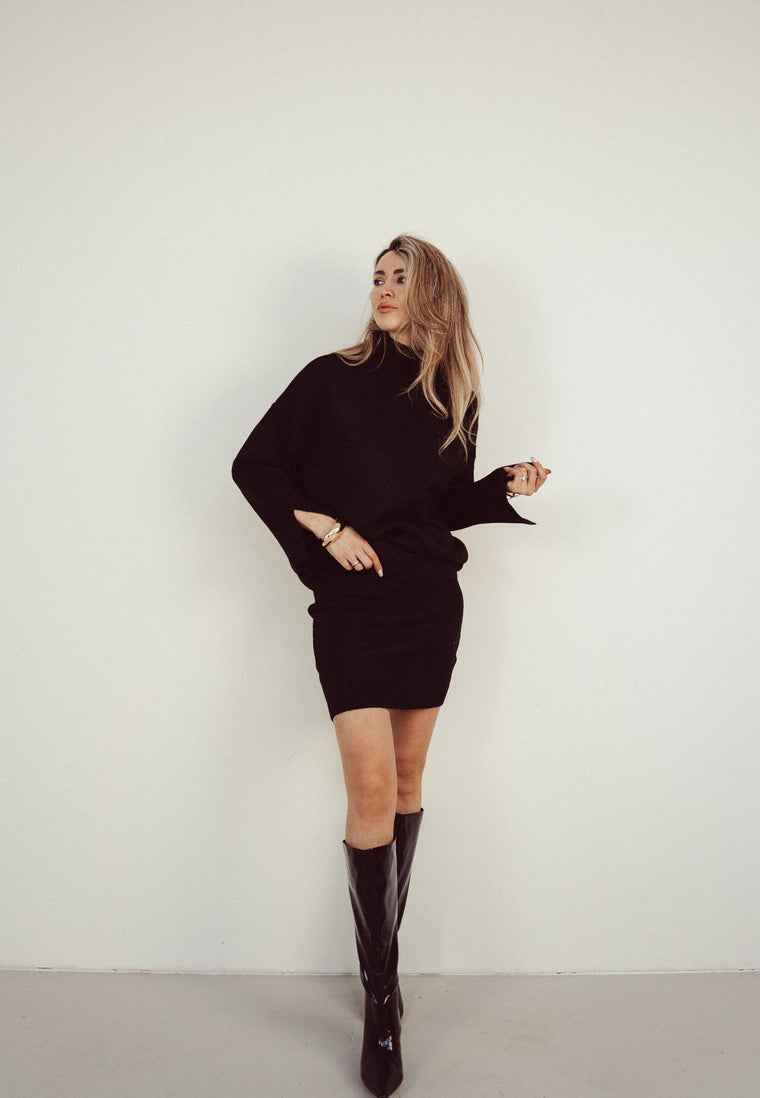 CLAIRE - Knitted Sweater + Skirt Set in Black