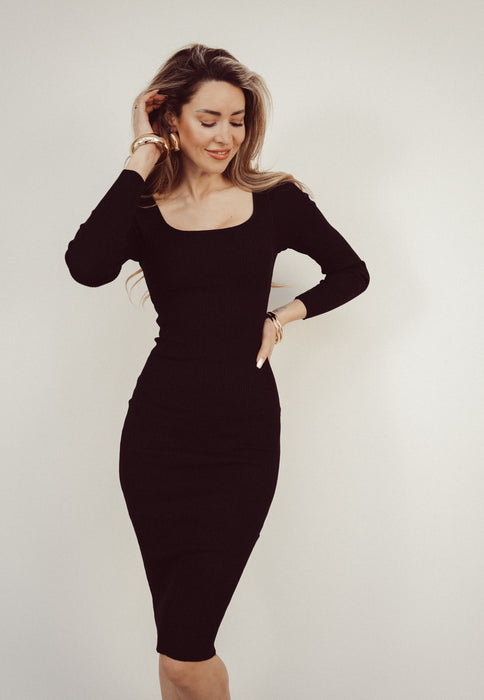 CELESTE - Rib Midi Dress in Black