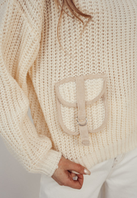 KATE - Cargo Turtle Neck Sweater in Off White