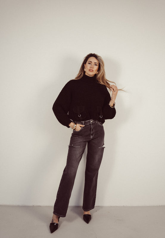 KATE - Cargo Turtle Neck Sweater in Black