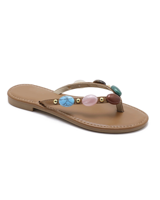 Sandals with Beads in Camel