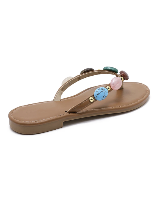 Sandals with Beads in Camel