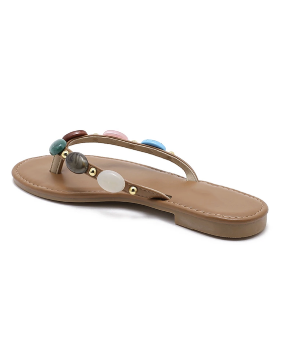 Sandals with Beads in Camel