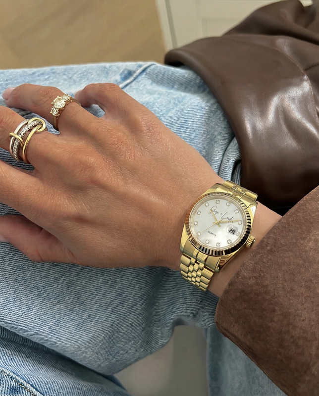 SALE - Gigi + Loulou Luxury Watch in Gold & Pearl