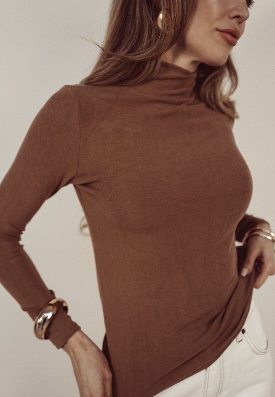 HAZEL - Turtle Neck Top in Taupe