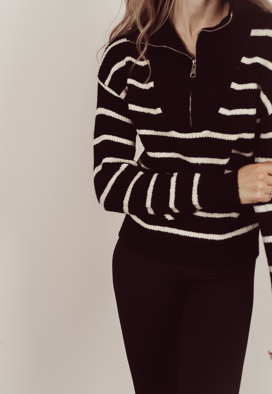 LEXI - Zip Sweater with Stripes in Black