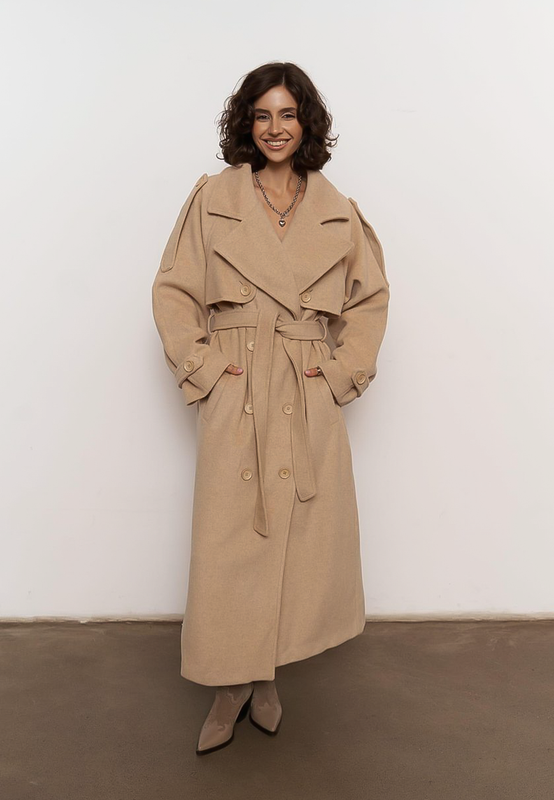LOURDES - Oversized Trench Coat in Taupe