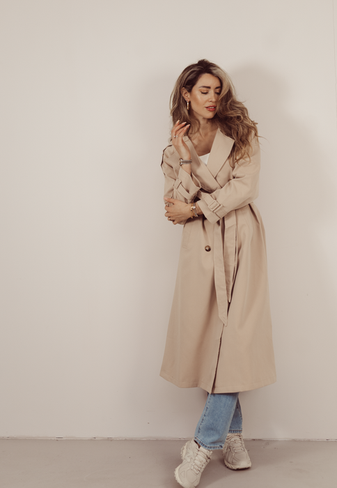 MAXIME - Long Trench Coat in Beige