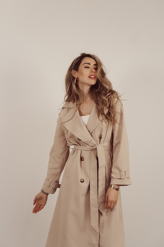 MAXIME - Long Trench Coat in Beige