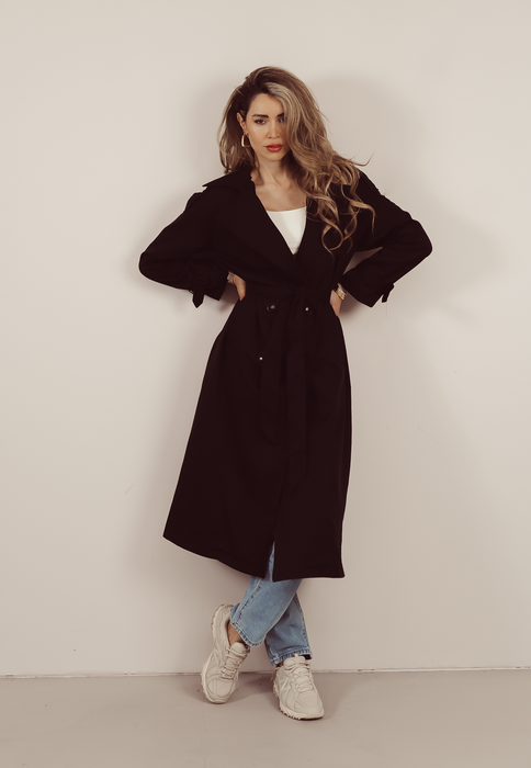 MAXIME - Long Trench Coat in Black