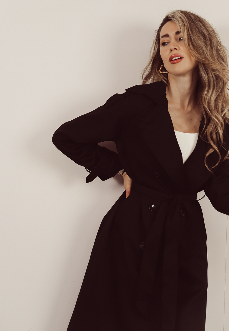 MAXIME - Long Trench Coat in Black