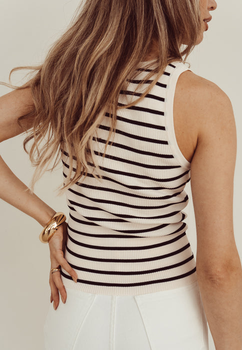 JENNY - Striped Button Tank Top in White