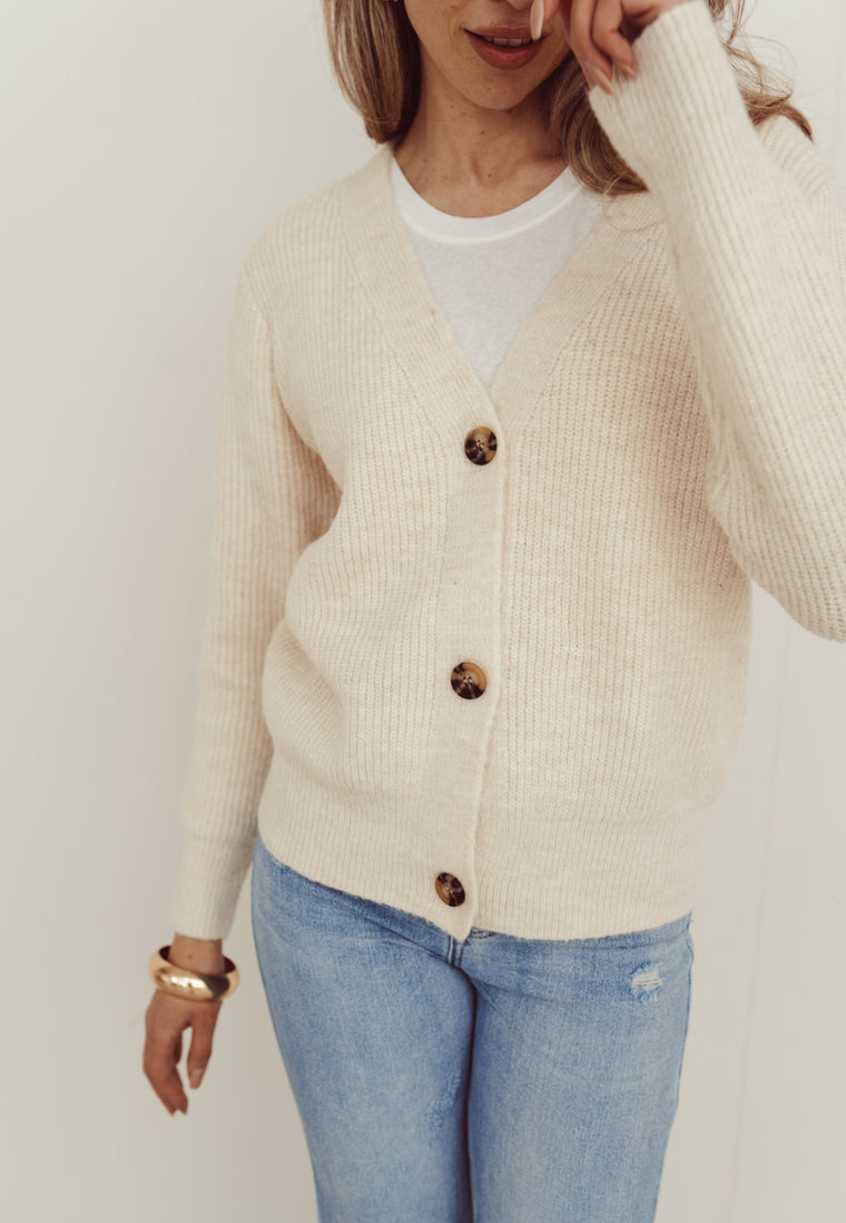WINNIE - Cardigan with Horn Buttons in Beige