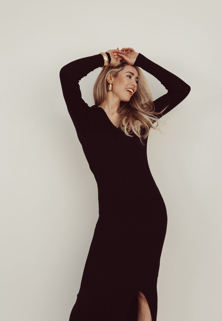 IRIS - Maxi Dress with Split in Black