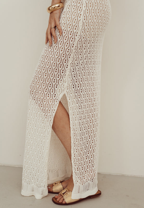 KAIA - Crochet Maxi Dress in Off White