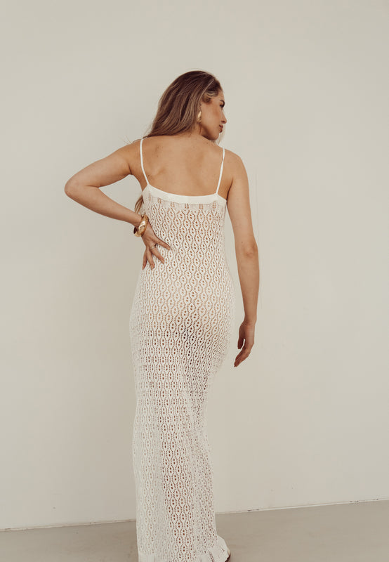 KAIA - Crochet Maxi Dress in Off White