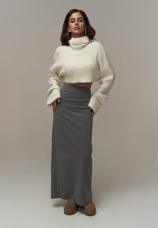 SOPHIA - Oversized Crop Turtle Neck Sweater in Off White