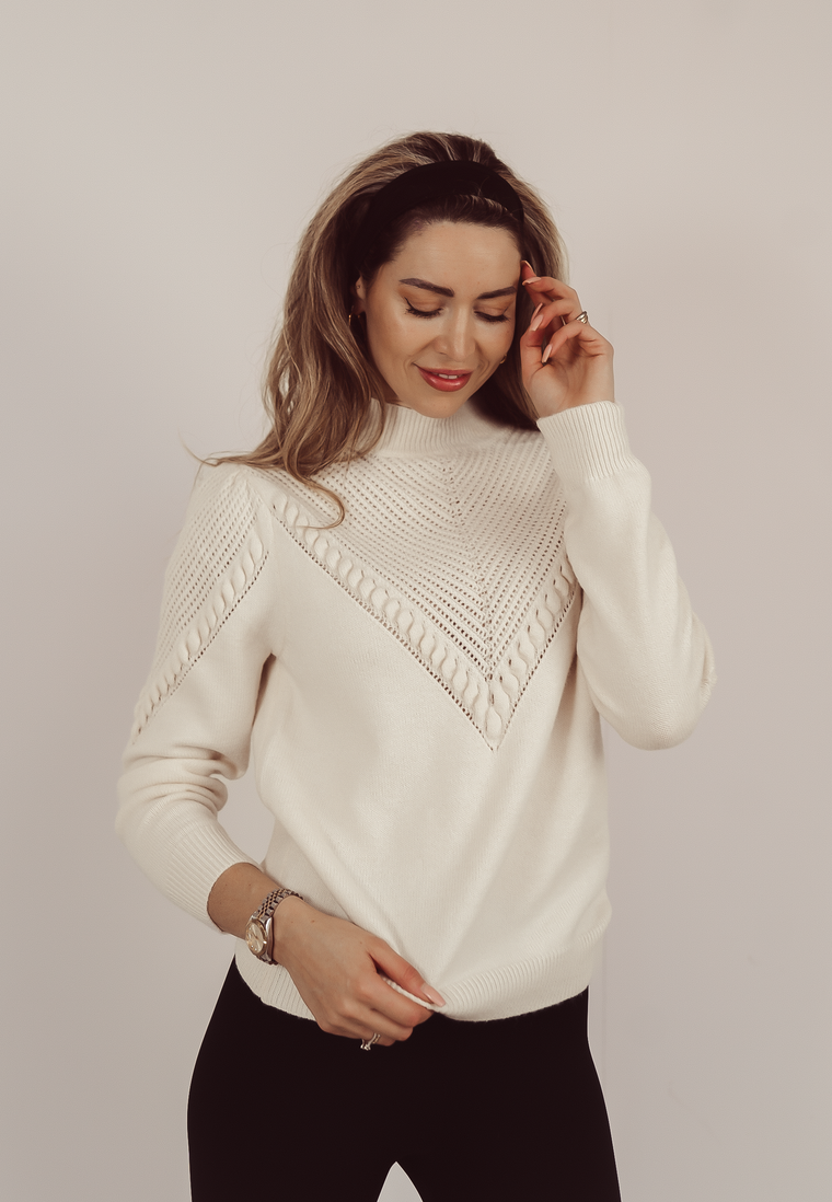TAMARA - Knitted Detail Sweater in Off White