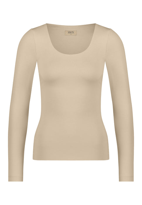 XOXO Yv. - Soft Skin Longsleeve Top in Beige