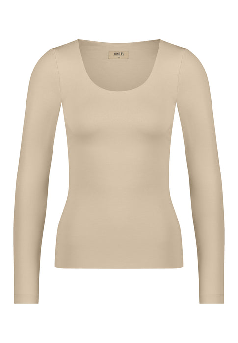 XOXO Yv. - Soft Skin Longsleeve Top in Beige