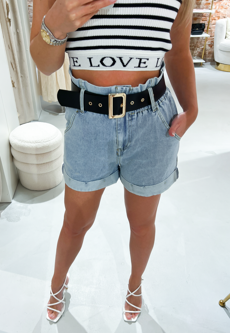 SALE - DANAE D-belt Denim Shorts in Blue